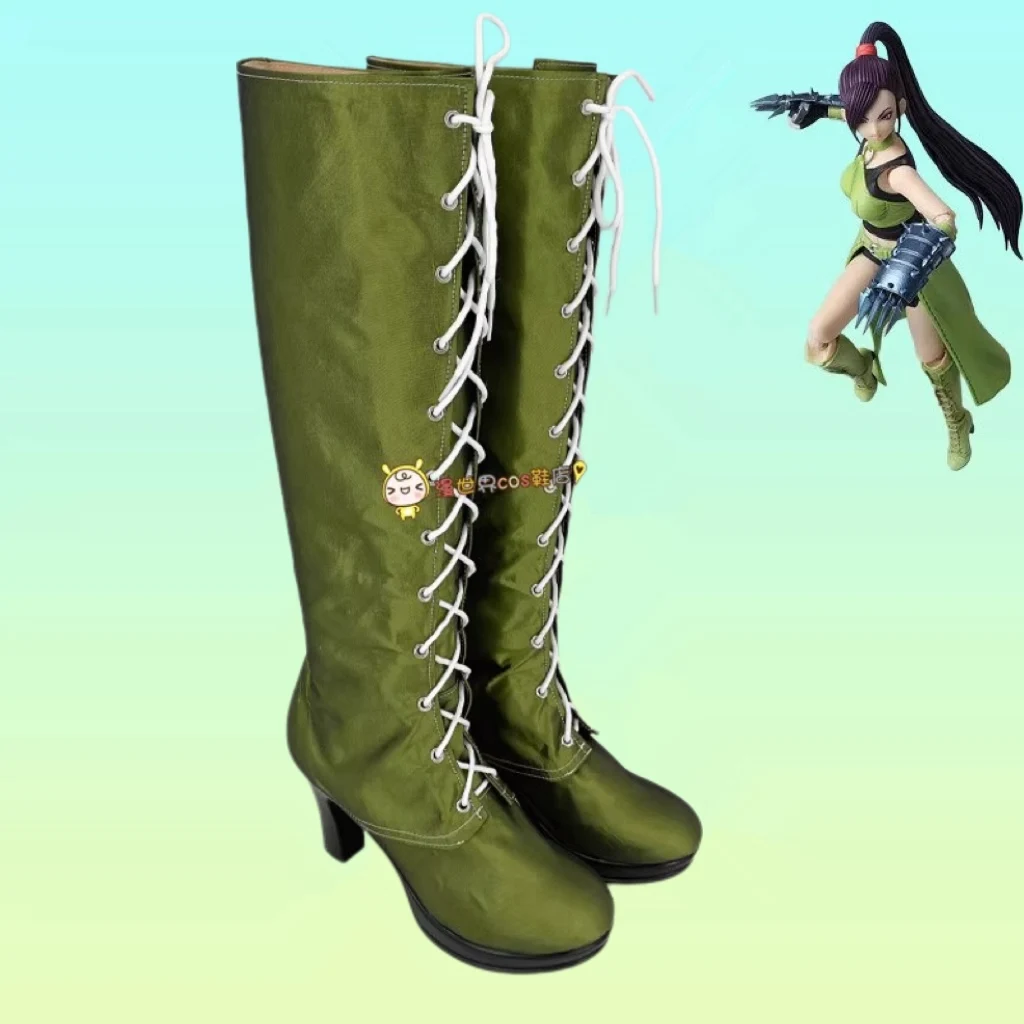 Dragon Quest 11 Jade Cosplay Kostüm Schuhe Anime Grün Handgefertigte Kunstlederstiefel