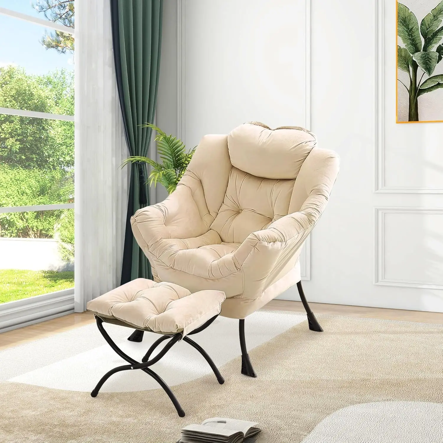 Modernes 2-teiliges Lazy Chair Set mit Ottoman: Lounge-Akzentsessel, klappbare Fußstütze, Seitentasche, bequemes Sofa für Wohnzimmer, Schlafzimmer, Studentenwohnheim & Büro, Premium Holland Wildleder