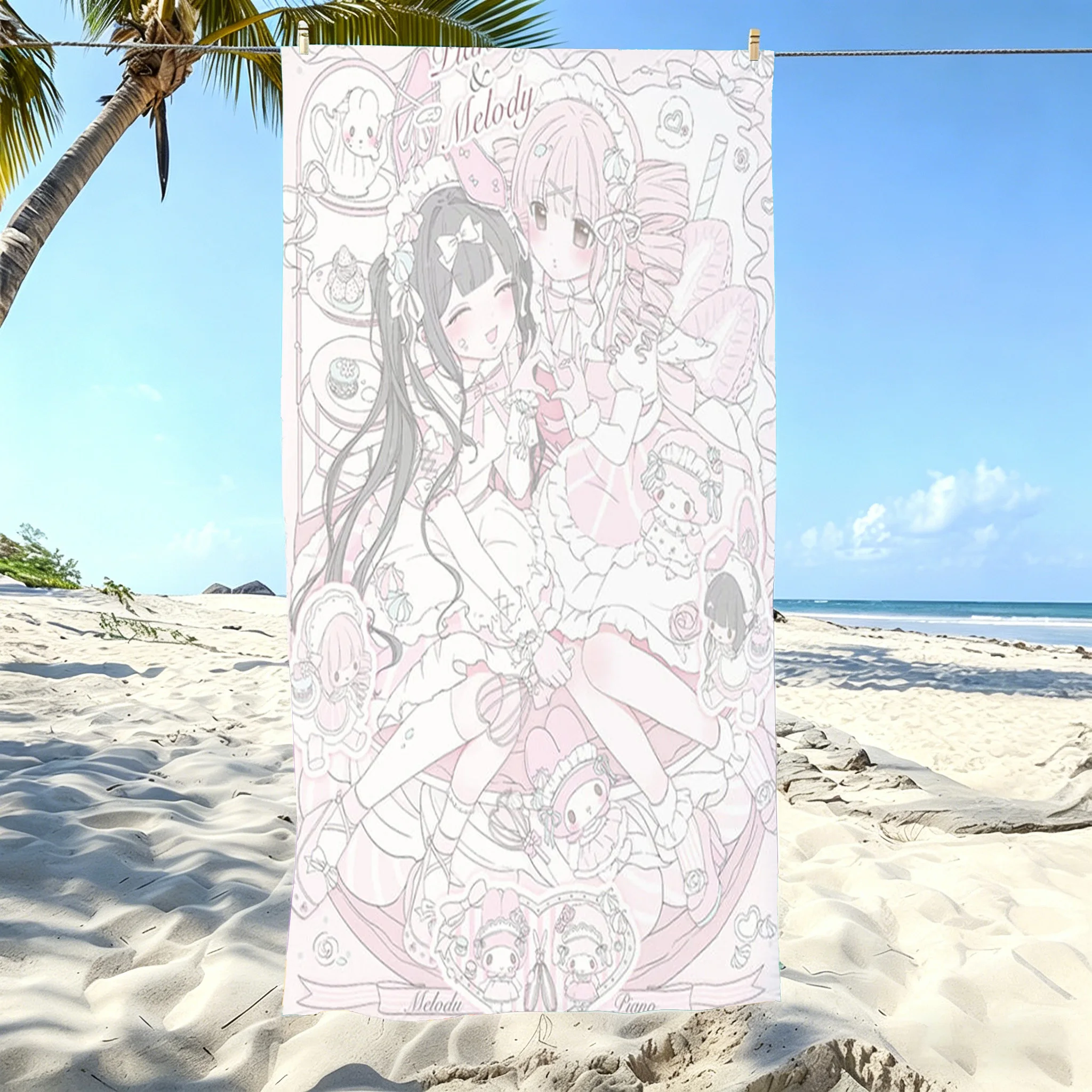 Strandtuch mit süßem Anime-Mädchen-Aufdruck, schnell trocknend, sandfrei, weiches Mikrofaser-Badetuch für Kawaii-Mädchen, Schwimmbad, Reisen, Urlaub Image