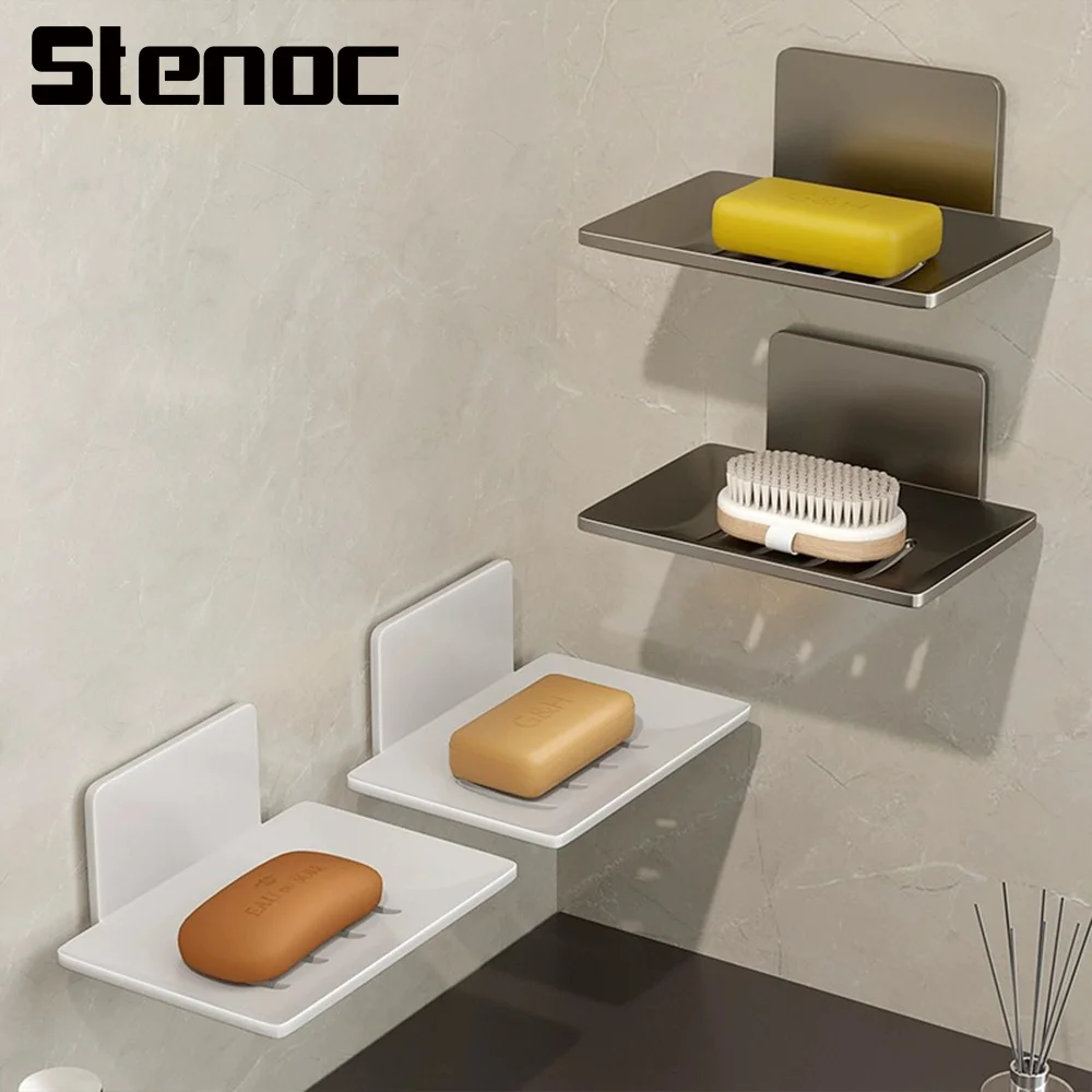 Stenoc sans perçage salle de bain douche en alliage d'aluminium porte-savon salle de bain porte-savon avec Drain mural accessoires de salle de bain