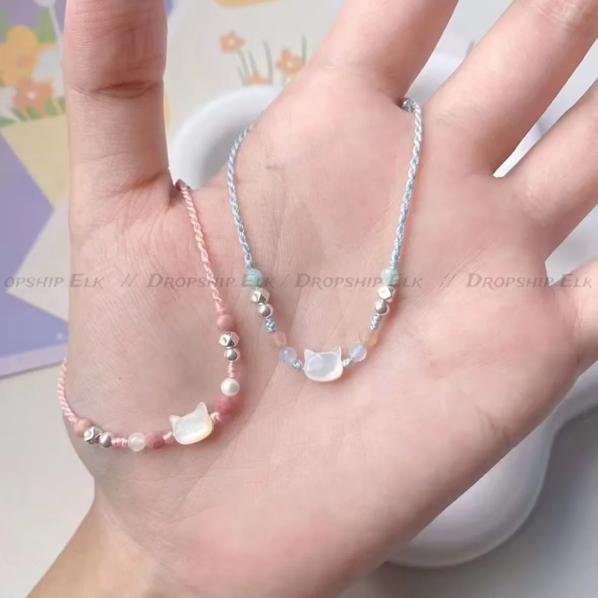 Handgemachtes Paar süßes Katzenarmband einzigartiges stilvolles Handseil für Frauen Männer Perlen gewebtes Armband Handgelenkschmuck Geschenke Image