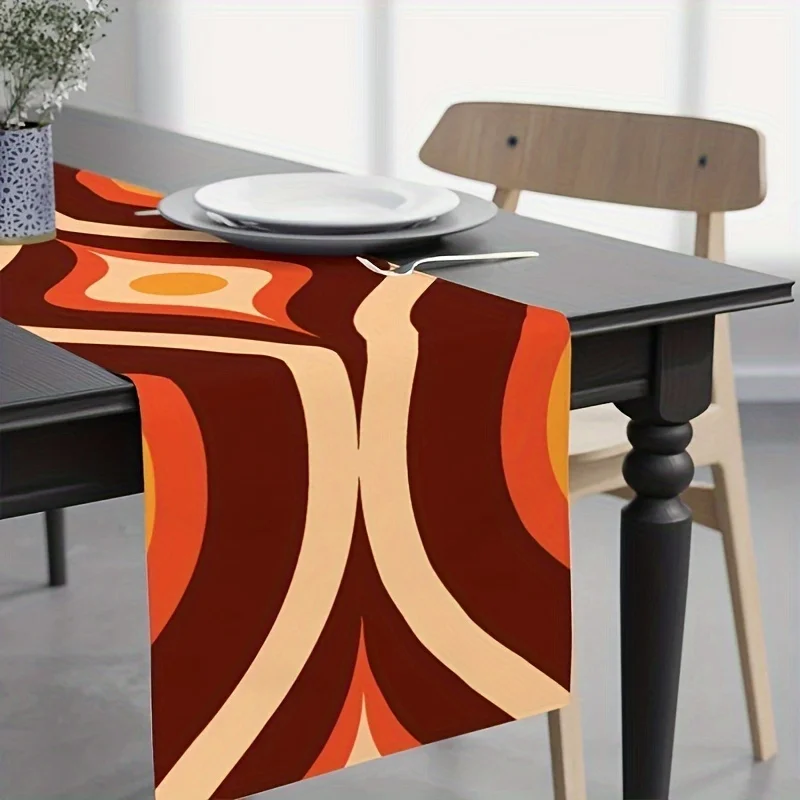 Vintage Mid-Century Modern Tischläufer Braun & Orange Retro Wave Geometrischer Druck Perfekt für Partys, Küche & Esszimmer Image