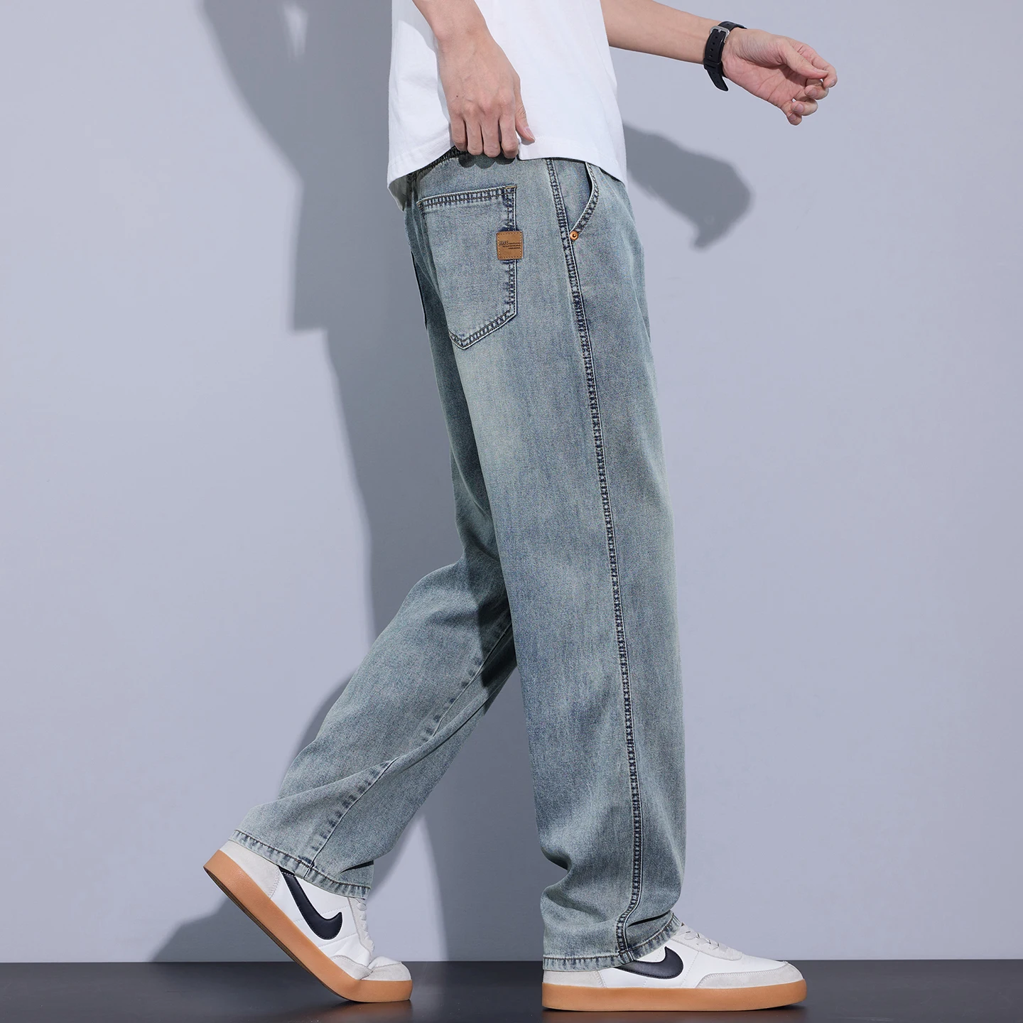 Sommerliche ultradünne Herrenjeans aus Lyocell: Weiche, atmungsaktive, lockere Straight Y2K Street Casual Jeans, Business Casual Eisseidenhose
