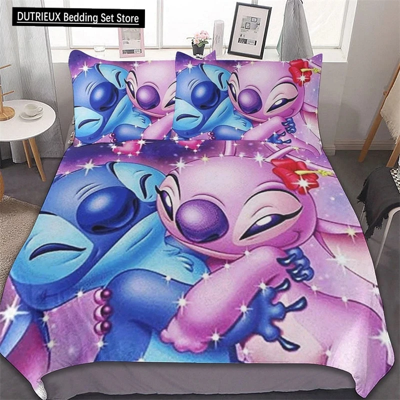 Niedliches Stitch-Hug-Bettwäsche-Set, 3-teilig: 1 Bettbezug und 2 Kissenbezüge, weich, für Einzel-, Doppel- und Kingsize-Betten, für Jungen, Mädchen und Kinder Image