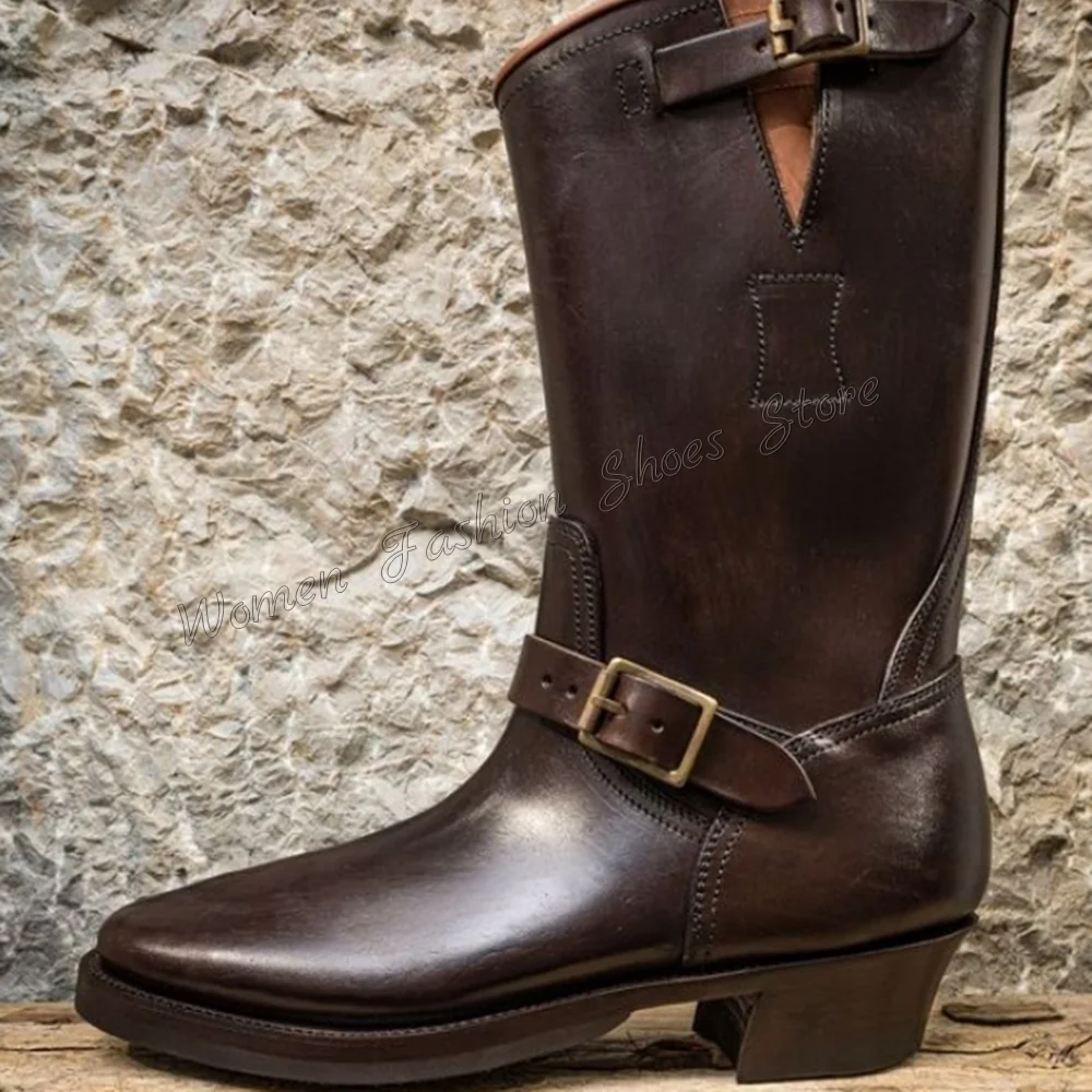 Braune Slip-on-Schnalle-Dekor-Herrenstiefel, handgefertigte Abendschuhe für Herren, Freizeitschuhe, Schuhe für Herren, Größe 47, Zapatillas Mujere