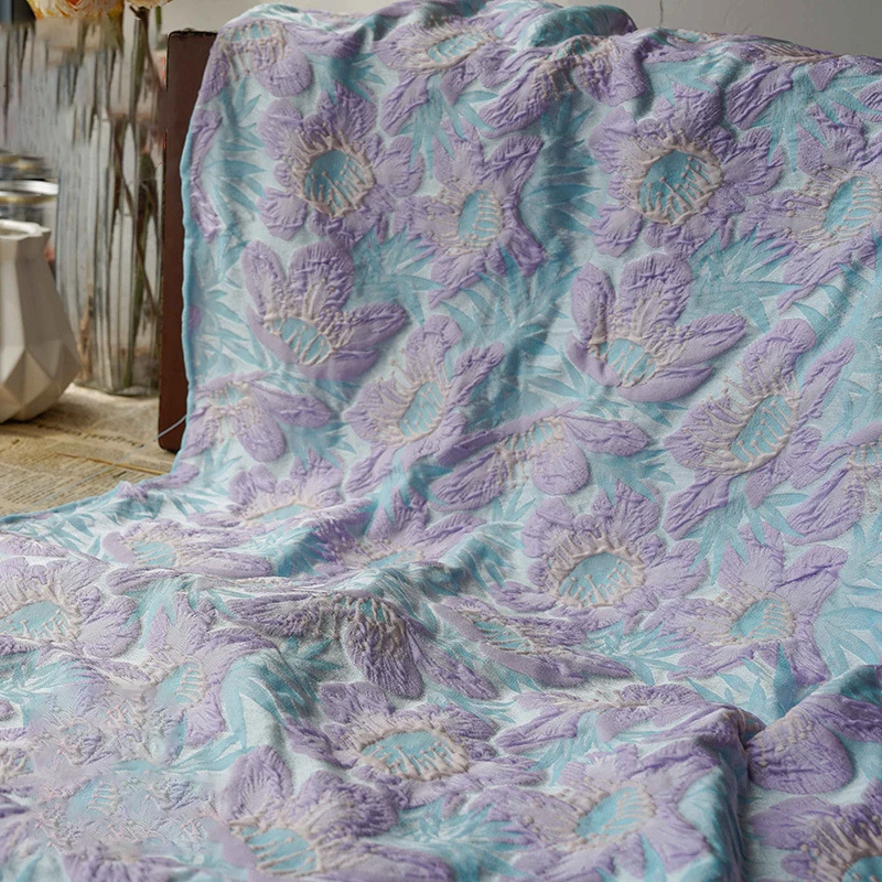 Lila Blau Große Blume Geprägte Jacquard Stoff Mode frauen Mantel Kleid Schuhe Diy Nähen Stoff 45 cm x 150 cm