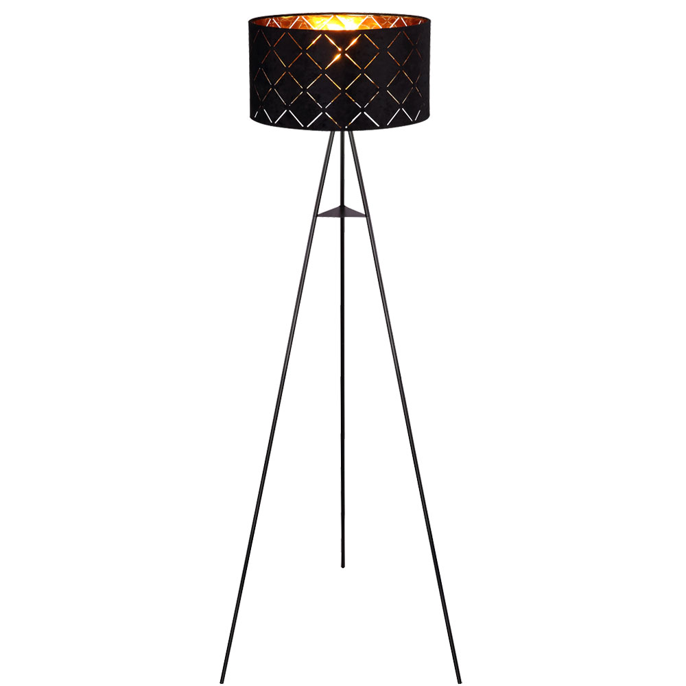 Globo Lighting - Lampada Da Terra Lampada Da Terra Lampada Laterale Lampada Da Soggiorno Lampada Da Camera Lampada Treppiede, 3 Gambe Paralume In Tessuto Oro Nero, 1 Attacco E27, Dxh 69x149cm