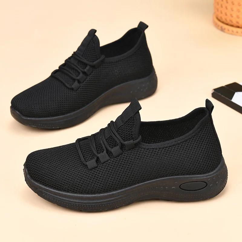 Breathable Casual Shoes Soft Bottom Work Shoes Anti-Slip Shoes Full Black Sports Shoes Women's Comfortable Shoes Leisure Foot...