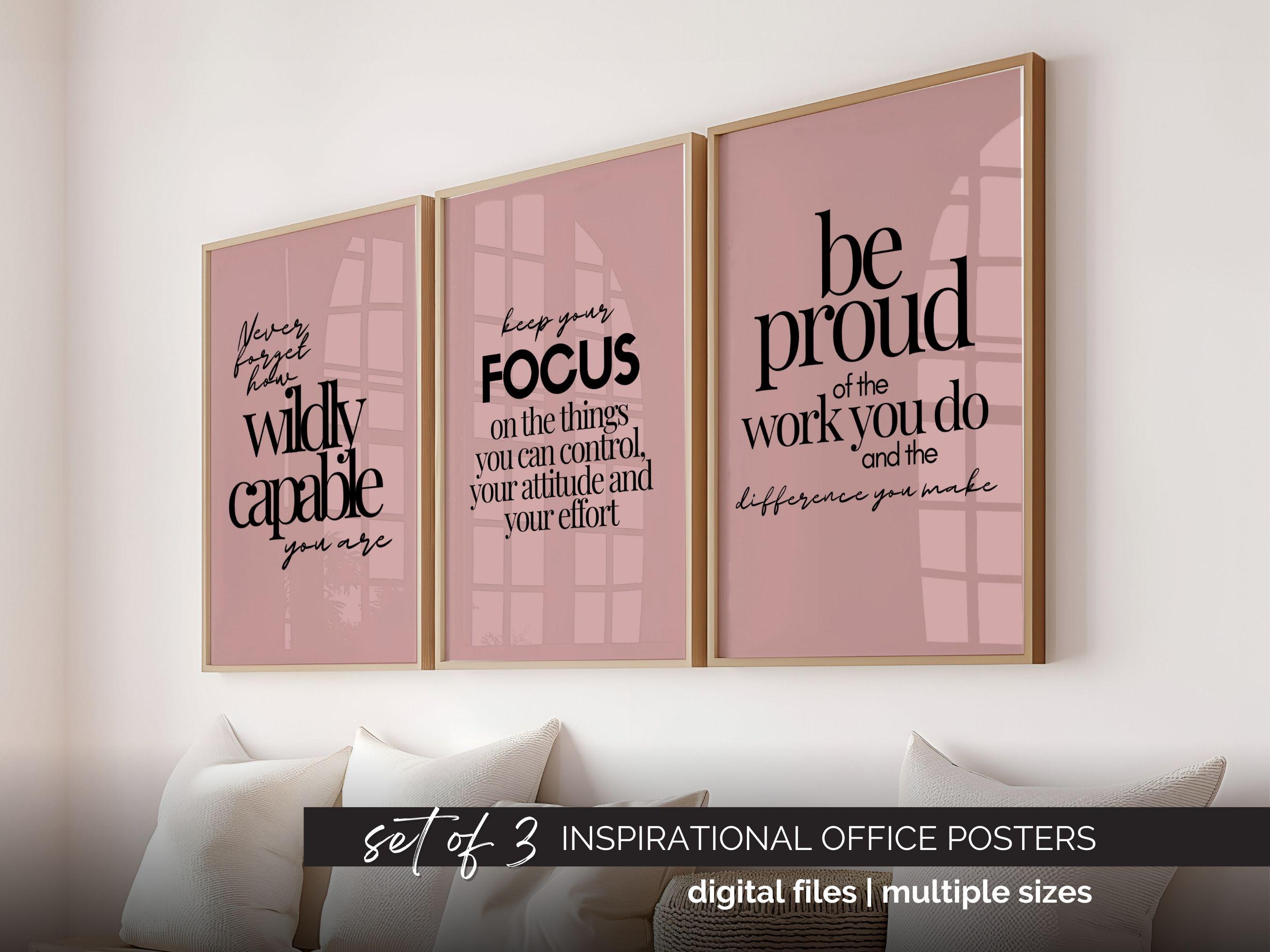 Set di 3 stampe da parete motivazionali, poster con citazioni ispiratrici, decorazioni per ufficio per donne rosa cipria, stampe con citazioni ispirat