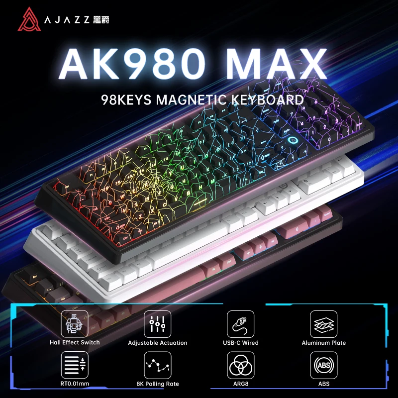 AJAZZ AK980 MAX Kabelgebundene Magnetschalter-Tastatur 0,01 mm 8K Mechanische Tastaturen Hot Swap ARGB E-Sport-Spiele Maßgeschneiderte Tastatur Image