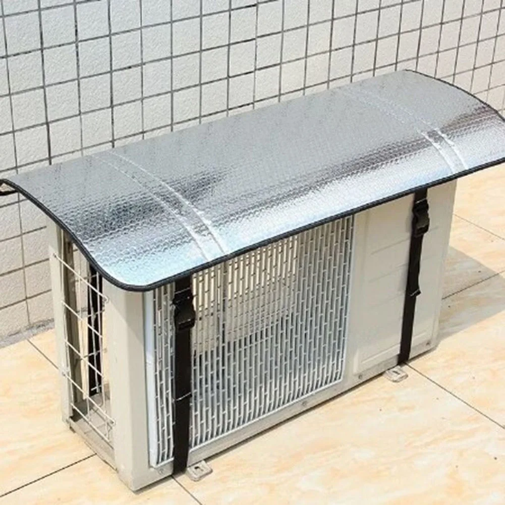 Klimaanlagen-Abdeckung für den Außenbereich, regenfest, sonnenbeständig, Aluminiumfolie, Staubschutzhülle, Schutzhülle mit elastischem Band und Hebeschlaufe Image