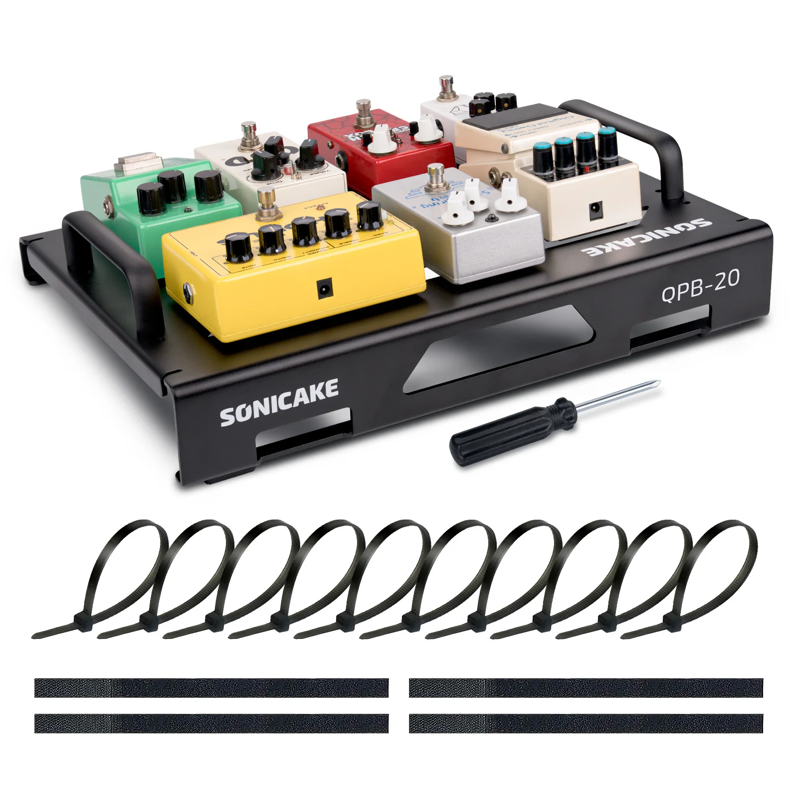 SONICAKE Mittelgroßes Gitarrenpedal, Gitarreneffekte, kompaktes Pedalboard mit Pedalen, Bergband, Kabelbinder und Patchkabeln Image