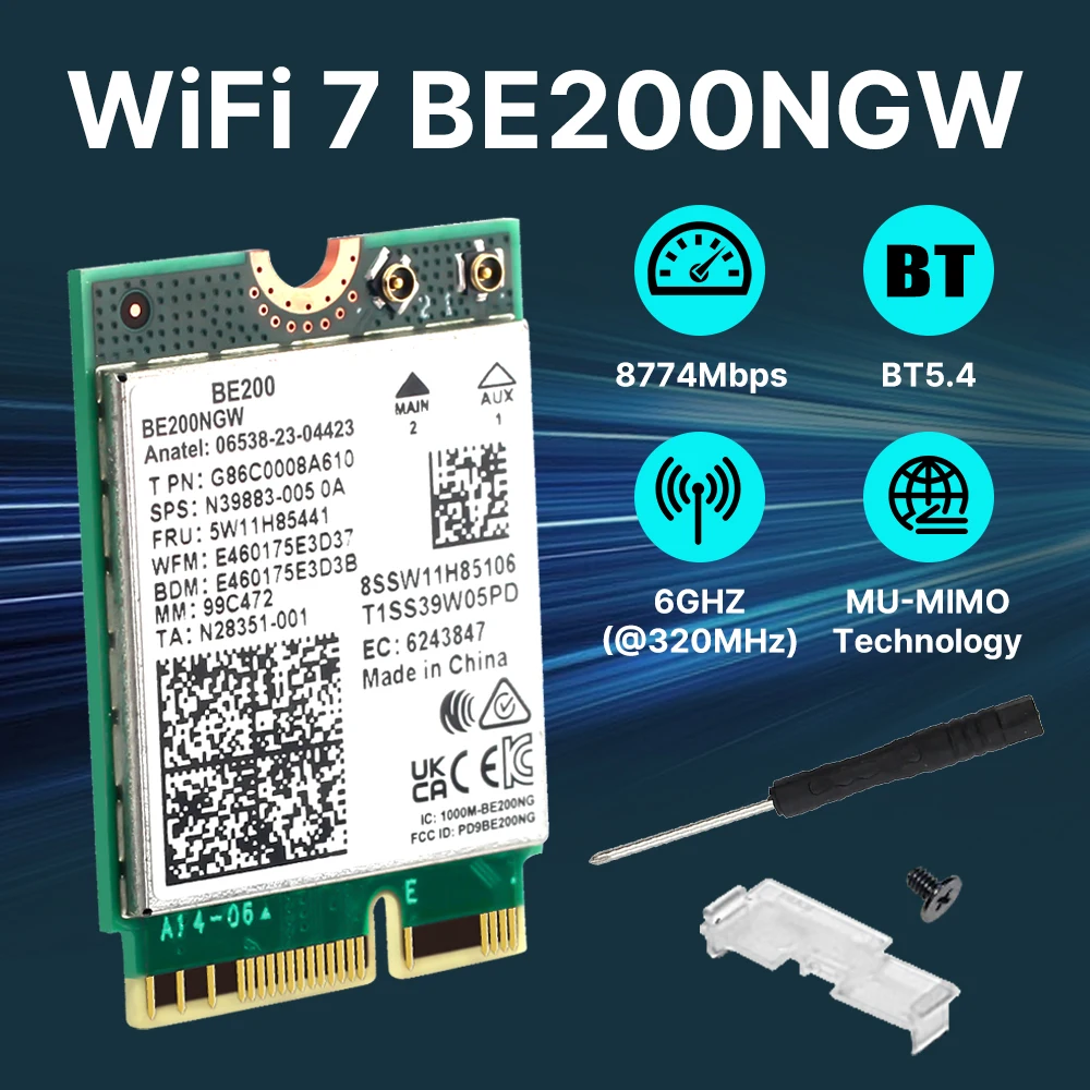 WiFi 7 BE200 M.2 Key E WiFi Karte BT5.4 BE200NGW 2,4/5/6 GHz 8774 Mbit/s Wireless Netzwerk Adapter für Win 10/11 PC Laptop Image