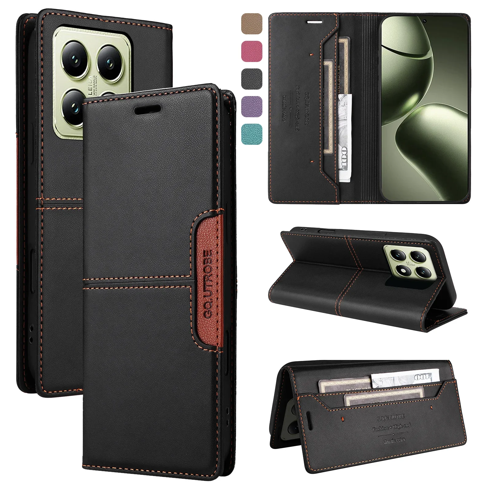 Leder-Handyhülle für Xiaomi Mi 15T 14T 13T 12T 11T Pro Magnetische Flip-Brieftasche Poco X7 X6 X5 F6 M6 Pro X3 F3 Kartenetui-Cover Image