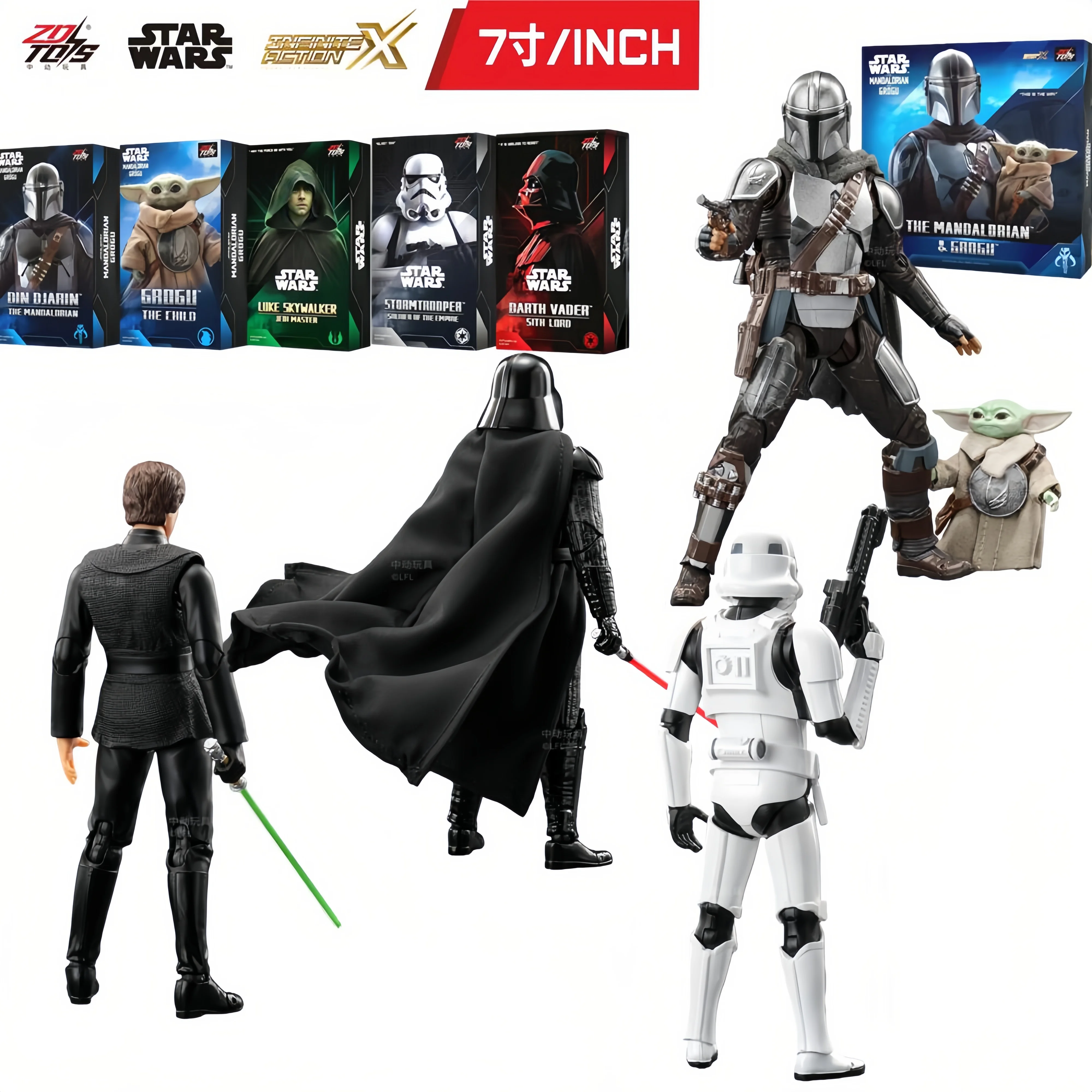ZD Toys Star Wars bewegliche Figur im Maßstab 1:10, Darth Vader, Grogu, Baby Yoda, der Mandalorianer, Sturmtruppler, Sammlermodell, Spielzeug, Geschenk Image