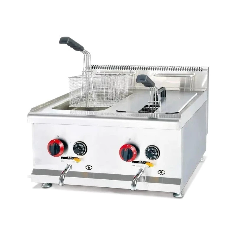 Gewerbliche Doppel-Tank-Gasfritteuse für Theke, Erdgas-Fritteuse mit Thermostatsteuerung für Brathähnchen, Restaurantküche Image