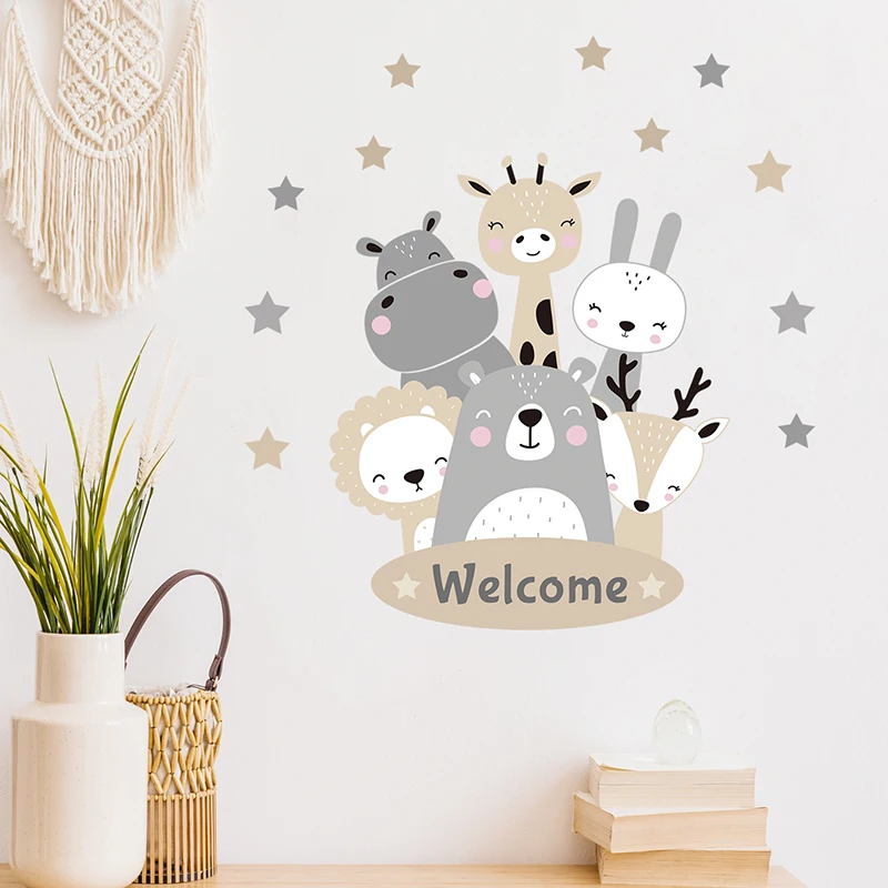 Cartoon Niedliche Tiere Bär Willkommen Wandaufkleber Tür für Kinderzimmer Kinderzimmer Dekor Junge Schlafzimmer Home Dekorative Wandtattoos