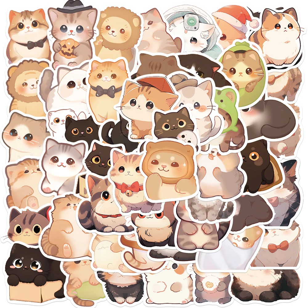 50PCS Kawaii Katze Aufkleber PVC Cartoon Nette Aufkleber Spielzeug Schreibwaren Gitarre Ästhetische Dekorationen Schule Liefert Für Kinder Image