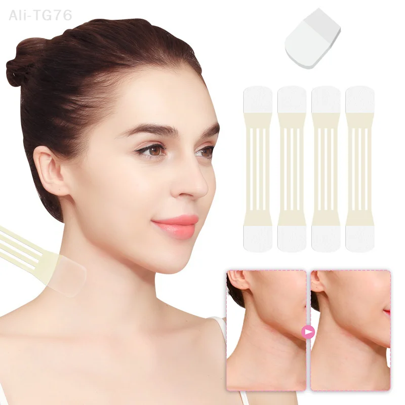 4 Stück unsichtbare Hals-Lifting-Bandagen mit 20 Lift-Patches, Aufkleber zur Entfernung von Halsfalten, Facelift-Klebeband für glattere Haut Image