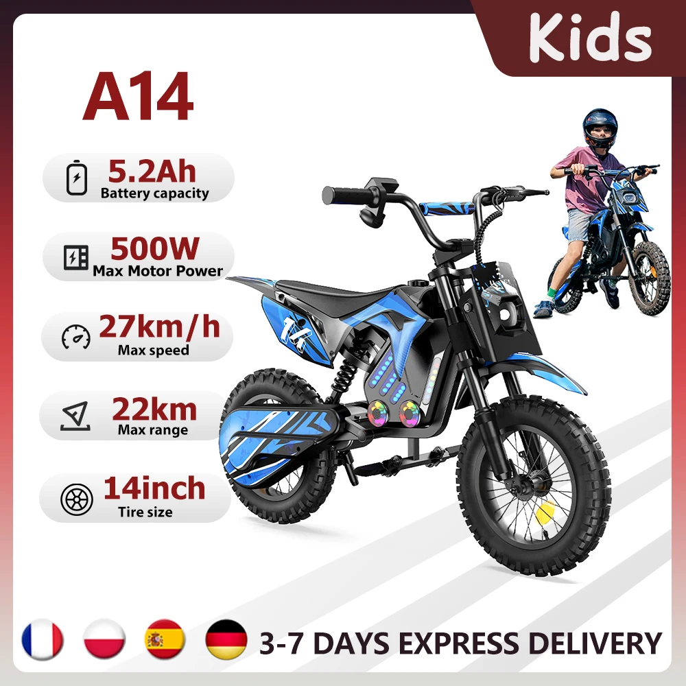 iScooter A14 Elektro-Dirtbike für Kinder 500W 5,2Ah Elektromotorrad 27km/h Höchstgeschwindigkeit 14 Zoll Trail Riding Offroad-Motorrad Image