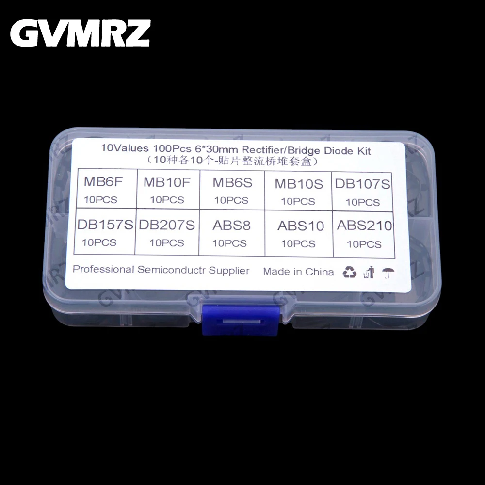 10 Werte, je 100 Stück, je 10 Stück ​ ​ Oberflächenmontierte Gleichrichterbrücken-Stackbox MB6F MB10F 10S 6S DB107S 157S 207S ABS10 Image