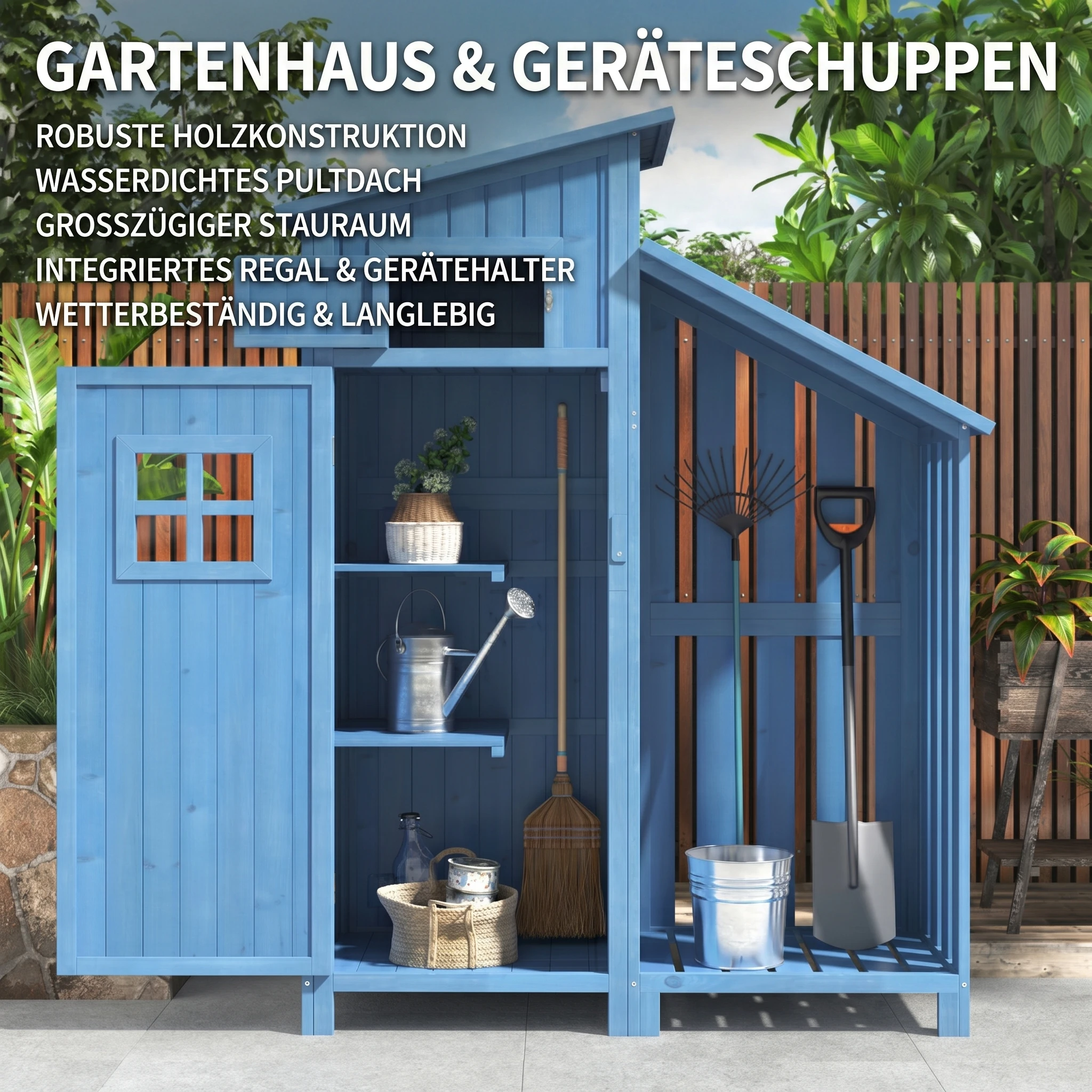 Geräteschuppen Holz 124x46x174 cm grau – Wetterfester Gartenschrank mit PVC-Dach – Schmaler Geräteschrank für kleine Gärten – Aufbewahrung für Werkzeug & Gartenutensilien – Outdoor-Schrank für