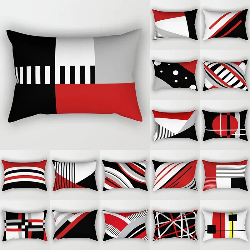 Ins Black Red Series doppelseitiger Kissenbezug, geometrischer Art-Line-Streifen-Dekokissenbezug, Einlage nicht im Lieferumfang enthalten Image