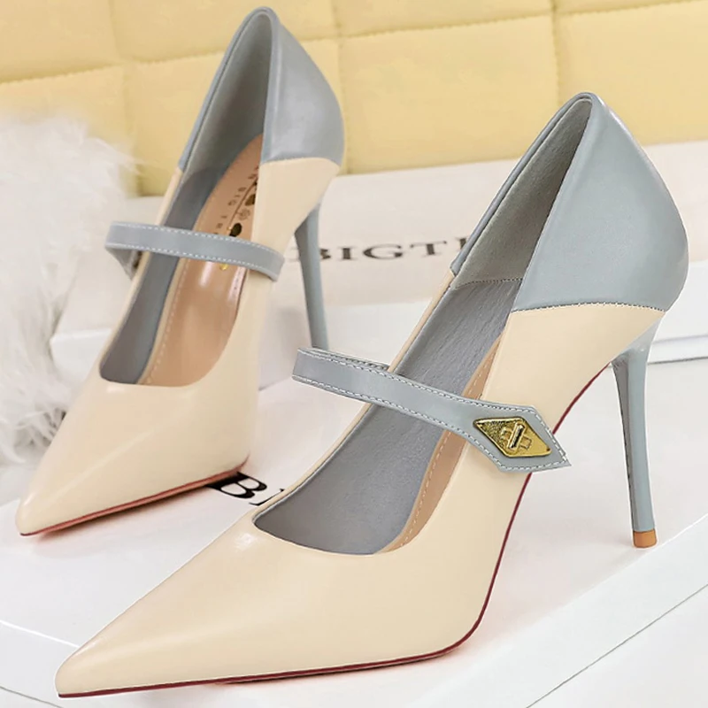 BIGTREE Schuhe Farbblock Damen Pumps Schnalle Design High Heels Stiletto 10 CM Mode Bankettschuhe Luxus Büroschuhe Größe 43