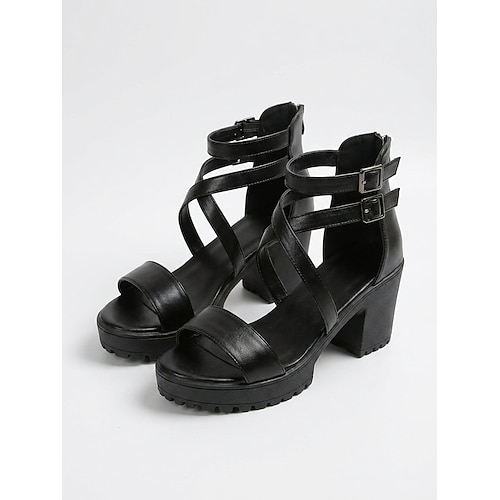 Schwarze Damen-Sandalen mit gekreuzten Riemen – klobige Blockabsätze mit doppelten Knöchelschnallen für Büro, Business Casual und Arbeitskleidung Image