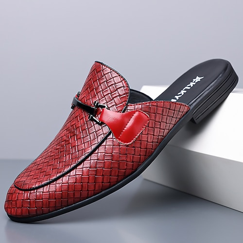 Herren Vintage Lässig Täglich PU Leder Bequem Atmungsaktiv Slipper Schwarzgrau Wein Weiß und Grün Sommer Frühling Ganzjahres Image
