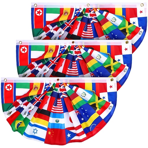 3/6 Stück gefaltete Fächerfahnen aus 48 Ländern für die Fußball-Weltmeisterschaft 2026, Wimpelkette, halbkreisförmige Länderflaggen-Dekoration für Fußballspieltage Image