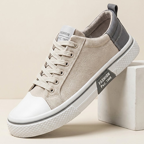Herren-Sneaker aus Canvas mit Schnürung, lässige, niedrige Schuhe zum Spazierengehen für Reisen, Schule, Alltag und gehobene Freizeitoutfits Image