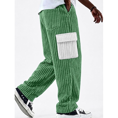 Herren Hose Cordhose Freizeithose Baggy-Hosen strukturierte Hose Kordelzug Mehrere Taschen Farbblock Komfort Volle Länge Lässig Täglich Outdoor Mode Klassicher Stil Blau Khaki Unelastisch Image