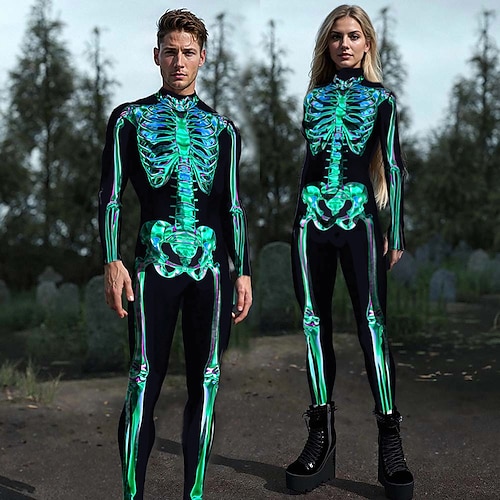 Ganzkörperanzug Totenkopf Cosplay Kostüm Bodysuits Halloween-Gruppen-Paarkostüme Gruseliges Kostüm Kinder Erwachsene Herren Damen Halloween Karneval Maskerade Einfache Halloween-Kostüme Verkleiden Image