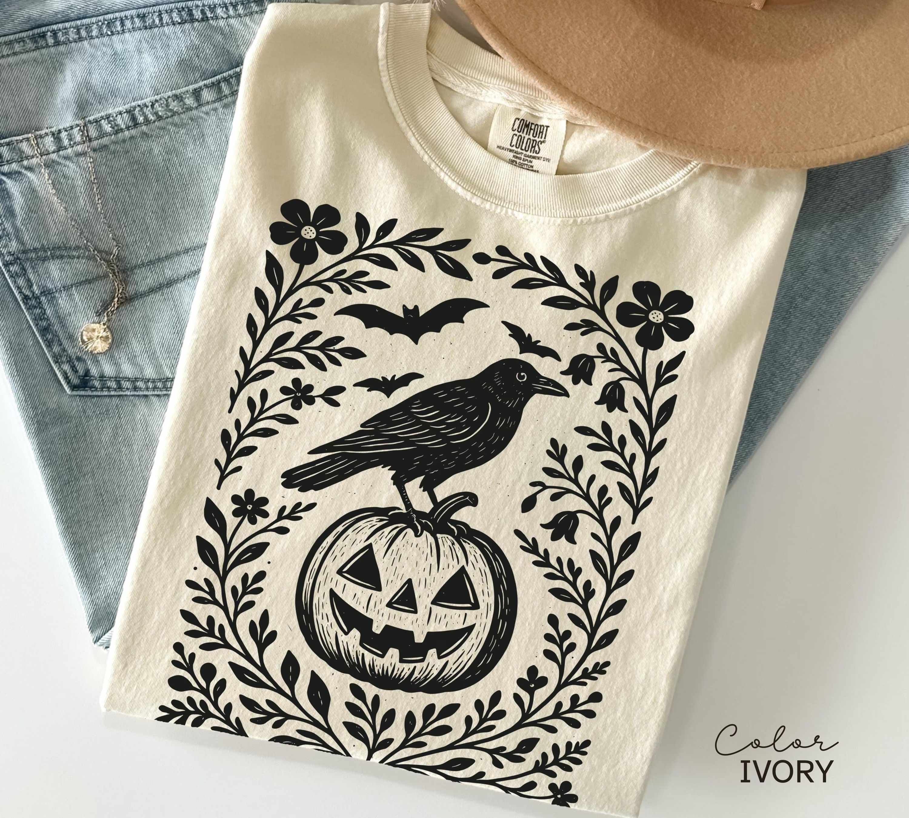 Halloween Raven Pumpkin Shirt Spooky Crow Graphic Tee Cottagecore Fall Witchy Halloween T Shirt Gothic Autumn light Green 2xl sweatshirt