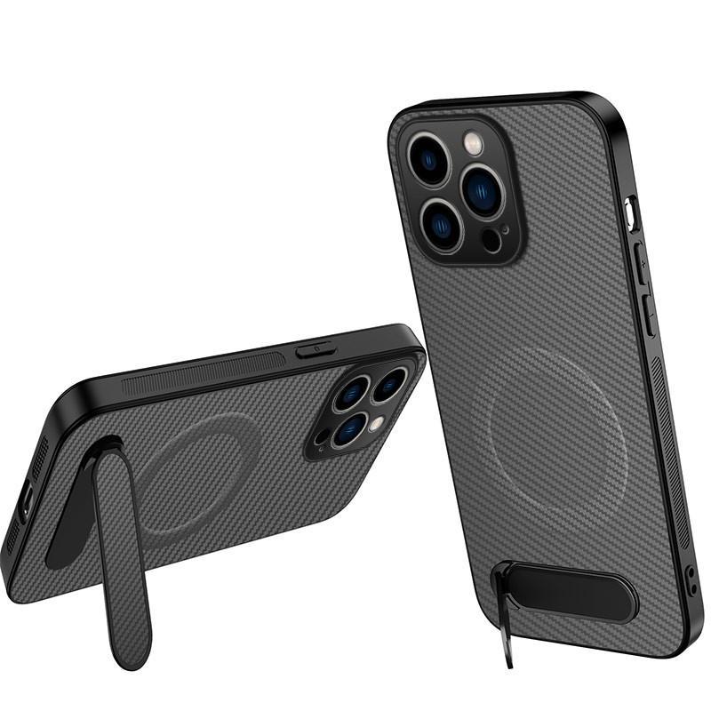 IPhone 14 Pro Carbon Fiber MagSafe Kickstand Magnetic Protective Case black