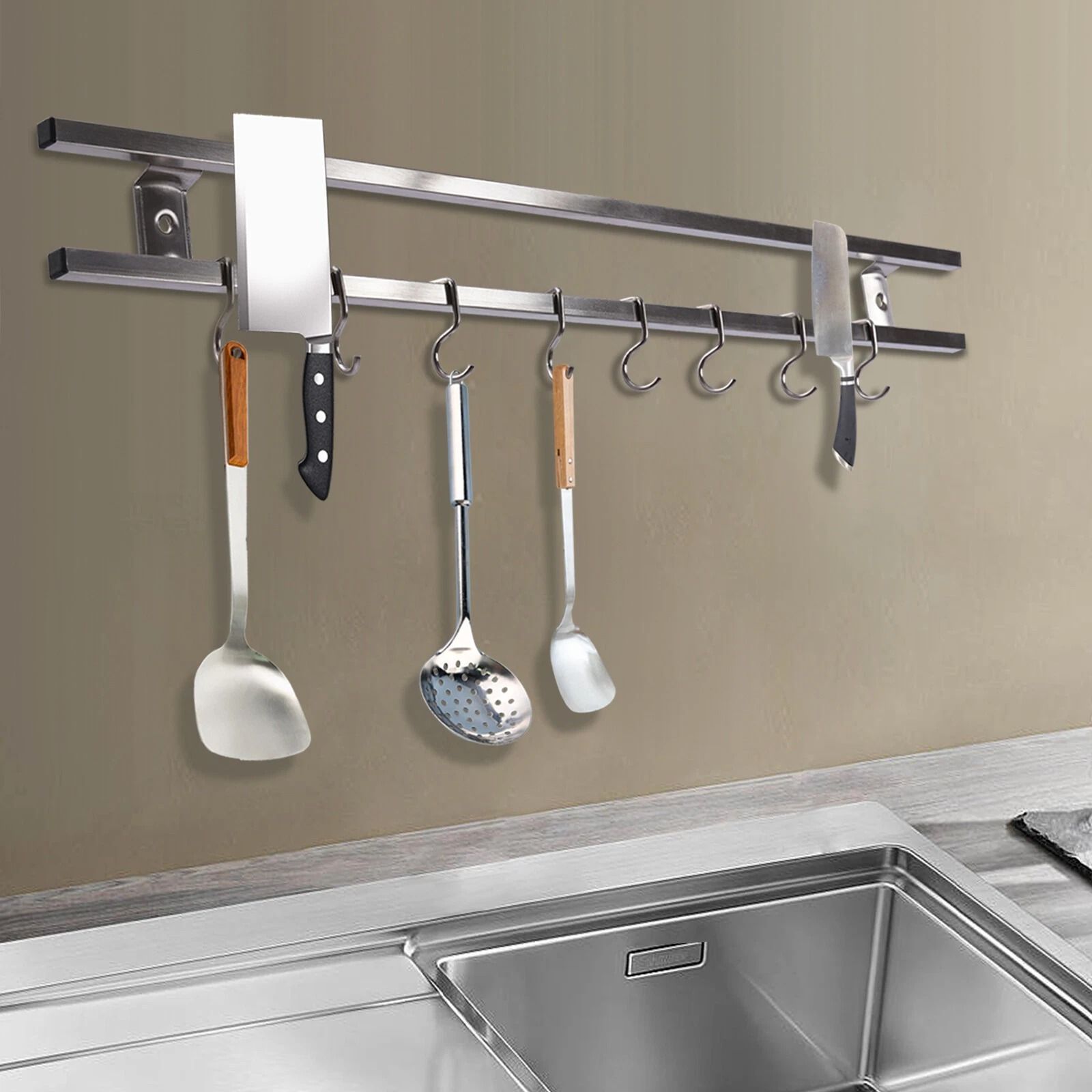 Magnetic Knife Holder With Hooks Wall Mounted Knife Strip Kitchen Organizer Magnetic Knife Holder With Hooks Wall Mounted Knife Strip Kitchen Organizer