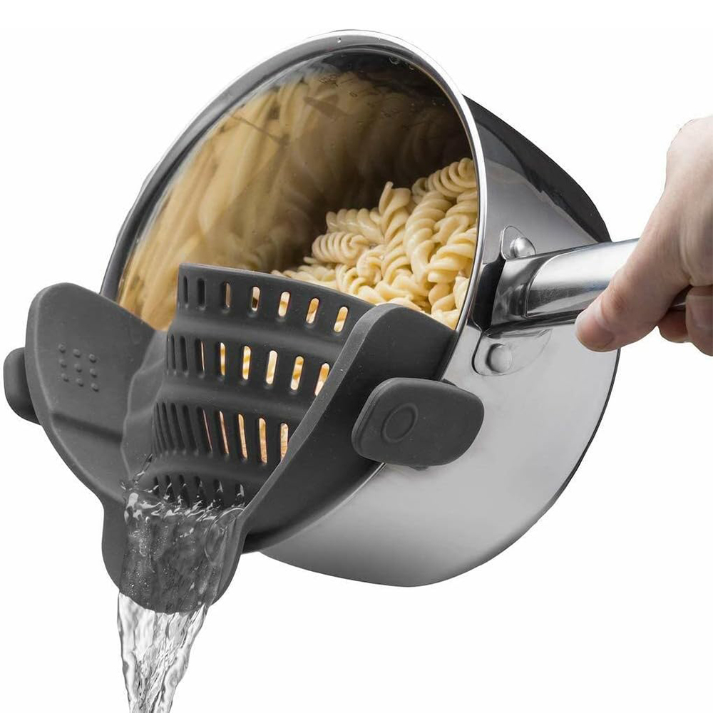 ClipGrip Silicone Pot Strainer For Pasta, Vegetables & Kitchen Draining gray