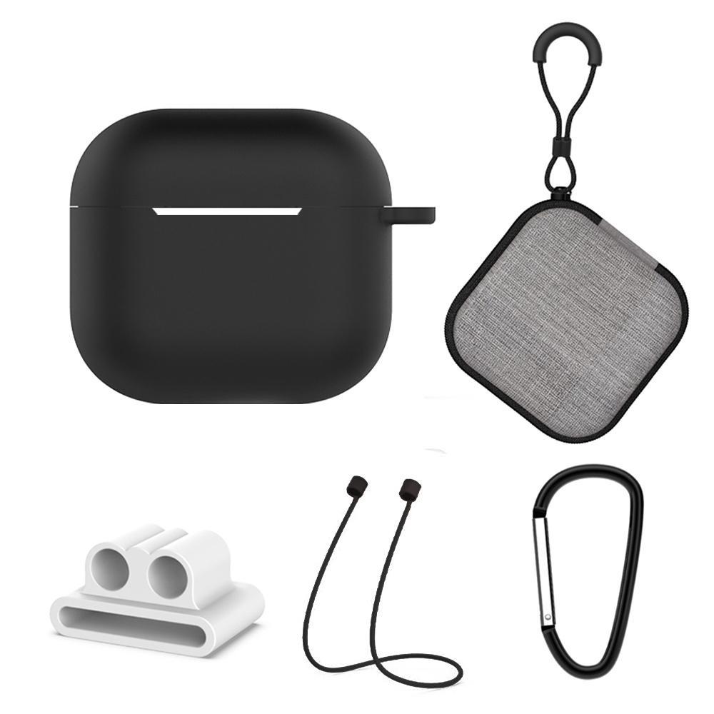 AirPods 4 Silicone Protective Case Set With Anti Lost Strap And Carry Hook black