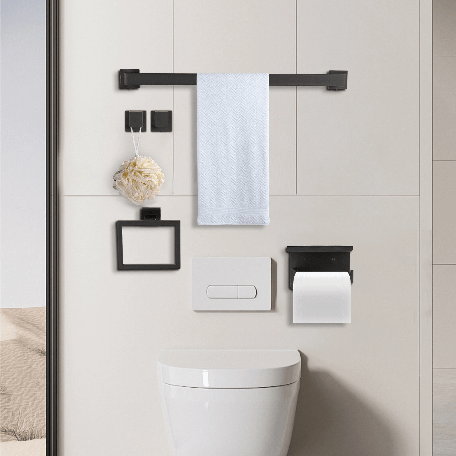 Premium Wall Mounted Bathroom Hardware Set Matte Black Stainless Steel Bathroom Accessories Premium Wall Mounted Bathroom Hardware Set Matte Black Stainless Steel Bathroom Accessories
