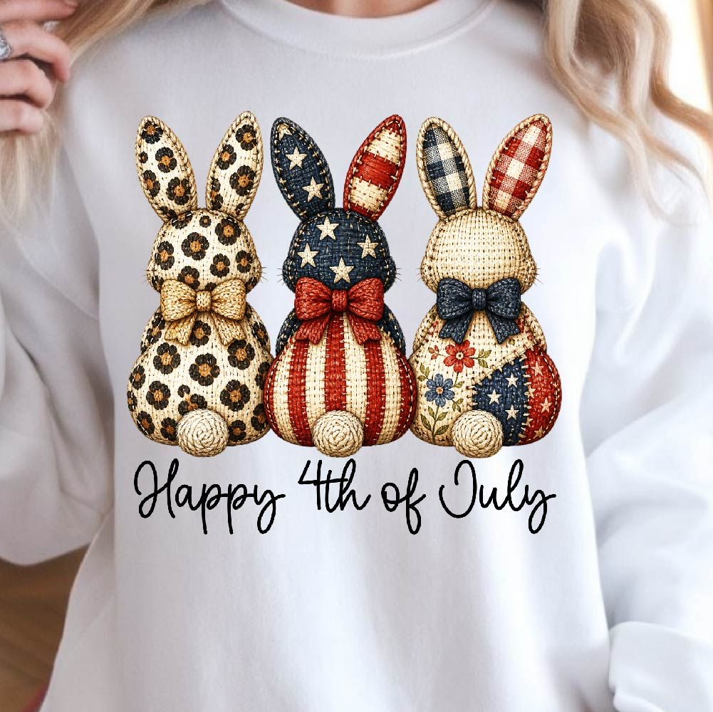 Patchwork Bunny Happy 4th Of July Graphic Tee light Blue s sweatshirt