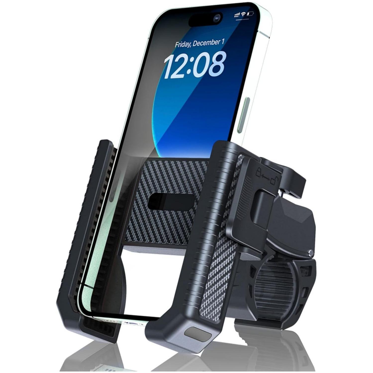Carbon Fiber Bike & Scooter Phone Holder With 360 Rotation For 4.77 Inch Smartphones black
