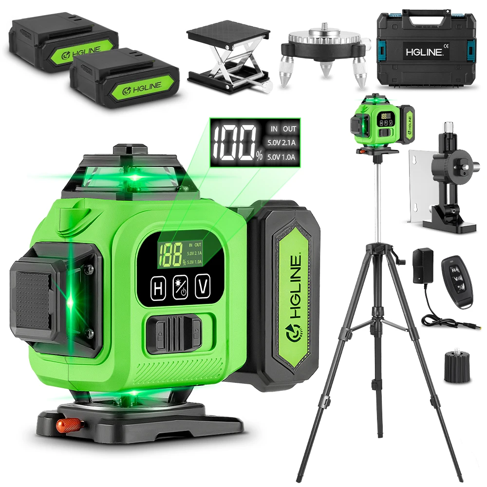 HGLINE 16-Linien Laser-Nivelliergerät Professionelles Bau-Laserwerkzeug 360° ° Horizontale und vertikale Nivelliergeräte mit 6000mAh Akku Image