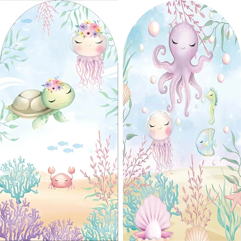 Mehofond Meerjungfrau Prinzessin Bogen Hintergrund Abdeckung unter dem Wasser Mädchen Neugeborene Geburtstag Party Baby Dusche Schildkröte Shell Hintergrund Image