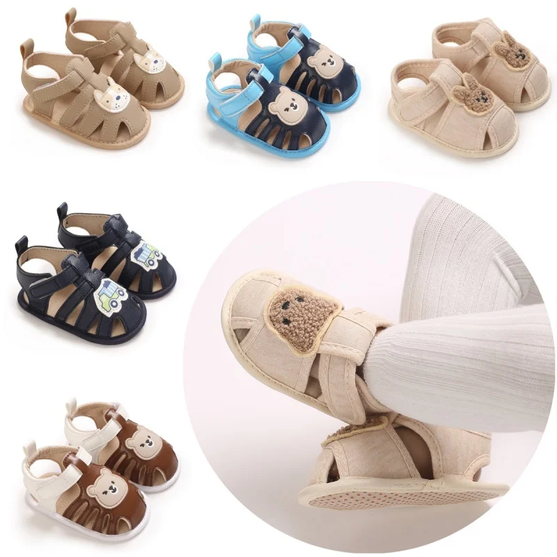 Baotou-Sandalen für Kleinkinder, niedliche Schuhe mit Bären-Dekor und weicher Sohle, bequeme Anti-Kick-Schuhe für den ersten Schritt, 0–18 Monate Image