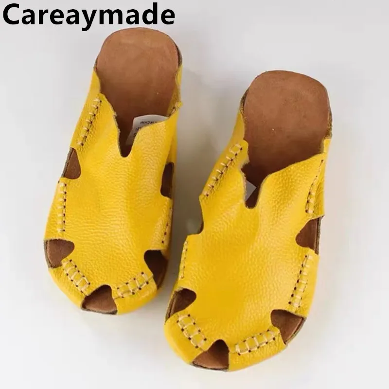 Careaymade-Echtes Leder Casual Schuhe Paar der Baotou handgemachte Wohnungen Schuhe komfortable Sommer Strand Slipper, größe 4,5-13