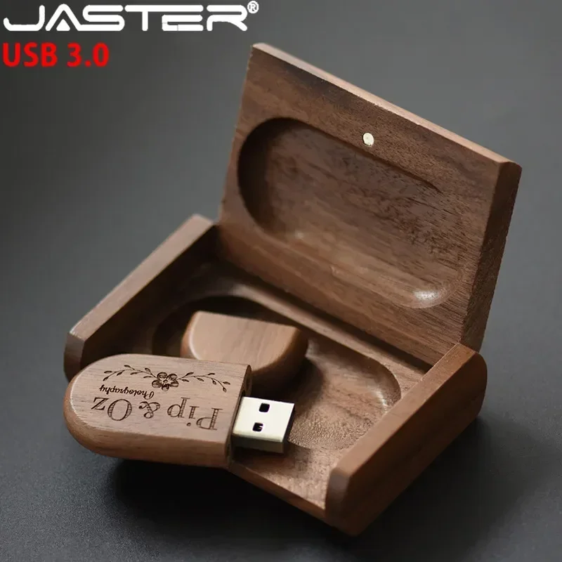 JASTER USB 3.0 Hochgeschwindigkeits-LOGO Holzkiste Persönliches Logo Kundenspendrive 8 GB 16 GB 32 GB 64 GB USB-Flash-Laufwerk Pen Drive U Disk Image