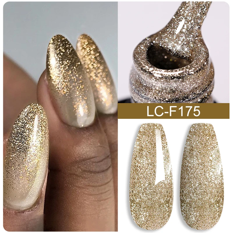 LILYCUTE 7 ml Champagner-Roségold-Gel-Nagellack, bunt, funkelnd, langlebig, Maniküre, Soak Off Nails Art Gel-Lack Image
