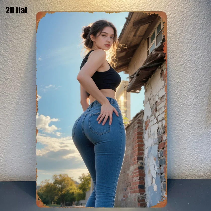 1 Stück Schild mit der Aufschrift „Fashion Street Style: Die perfekte Kombination aus Skinny Jeans und Vintage-Architektur“, Vintage Country Metal Pla Image