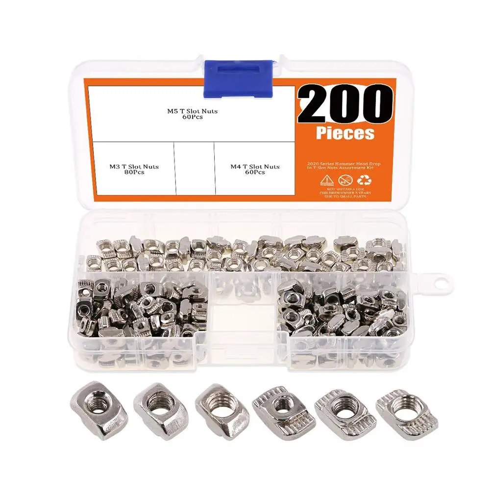 Europäischen M3 M4 M5 T-Mutter Slot Hammer Kopf Verschluss Mutter Sortiment 200/160/150Pcs Kit für T Slot 20 Serie Aluminium Profil Image